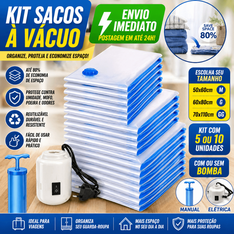 Kit 5 ou 10 Saco A Vácuo Grande Organizador Edredom Coberto Mala Roupa De Cama com bomba elétrica Grande 110x70