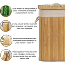 Cesto De Roupa de Bambu Dobravel Organizador 60Litros Forrado Banheiro 60cm Grande Cesto Retangular